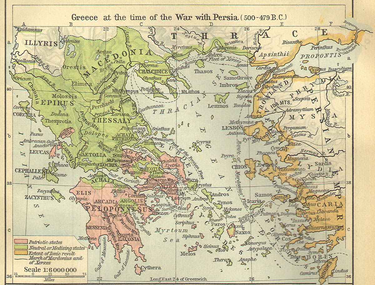 The routes of the Persian army during the Ionian Revolt