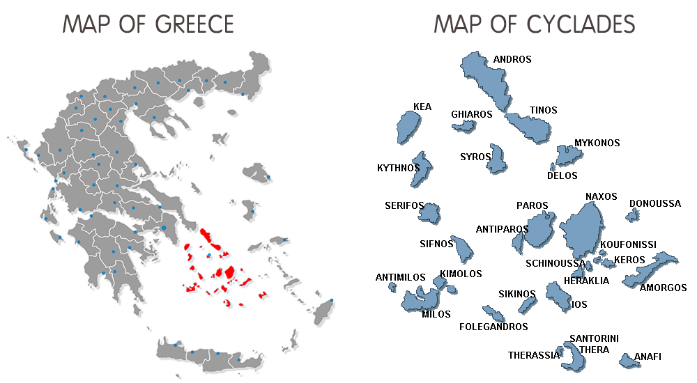 Map of Greece and Cyclades islands