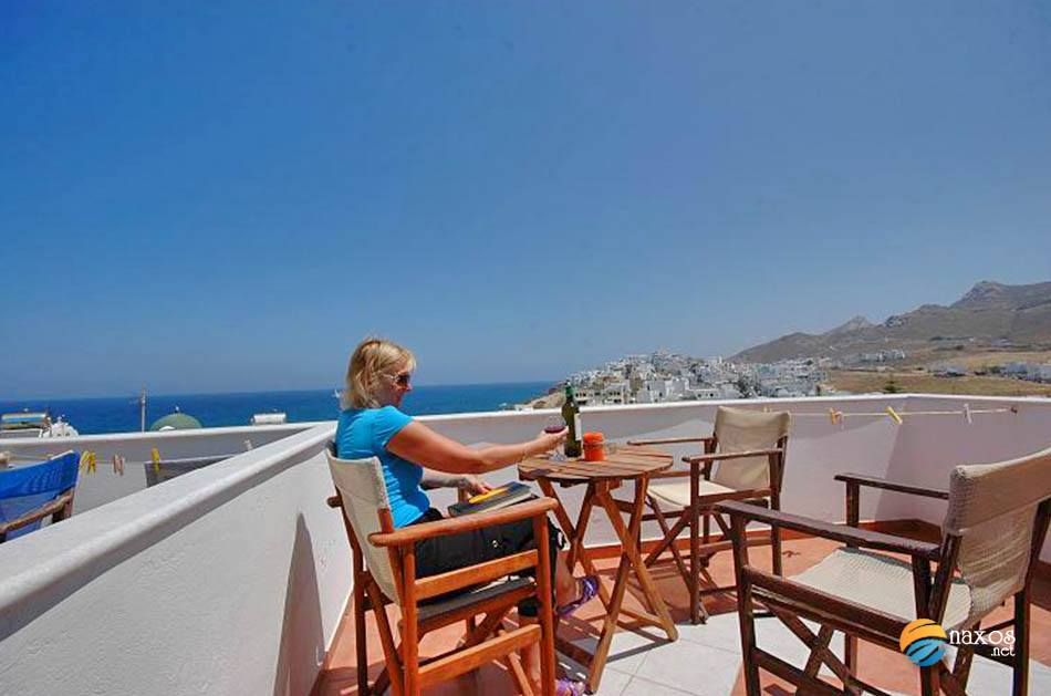Enjoying a drink at Anixis Hotel, Naxos