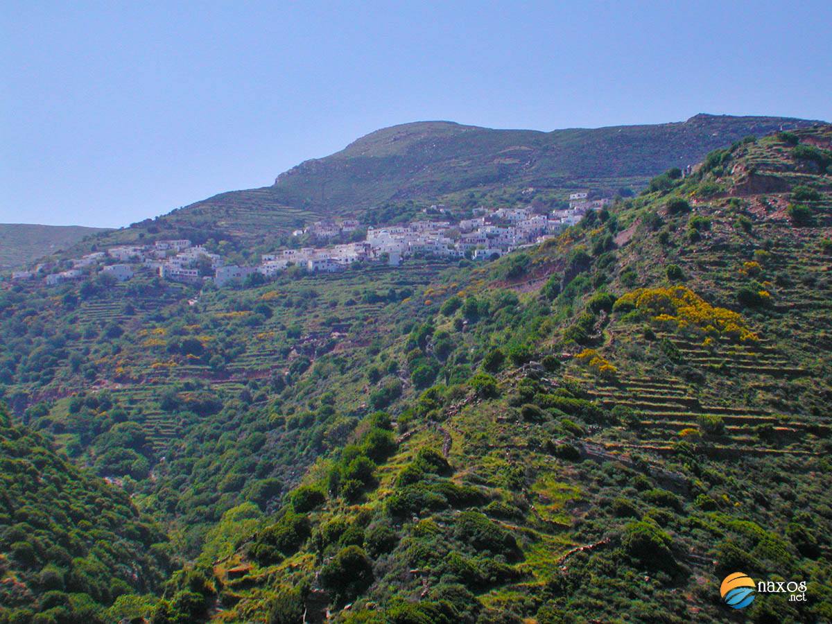 Koronida (Komiaki) appearing through the mountains of Naxos